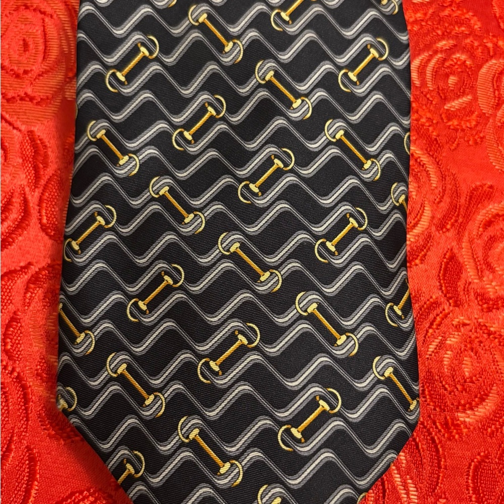 Fendi Tie Black and Gold Patterned Men's Tie